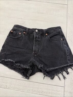 Levi's Black Frayed Hem Denim Shorts